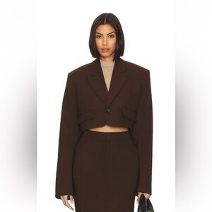 Grlfrnd The Cropped Blazer in Ganache Brown - XS